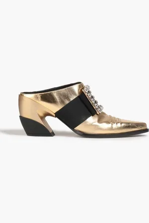 Roger Vivier Viv Tex embellished metallic leather mules - Metallic