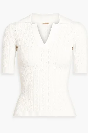 ADAM LIPPES Pointelle-knit polo sweater - White