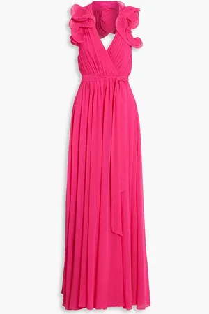 Badgley Mischka Pleated chiffon halterneck maxi dress - Pink