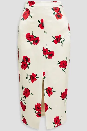 Nicholas Floral-print satin-crepe midi skirt - White