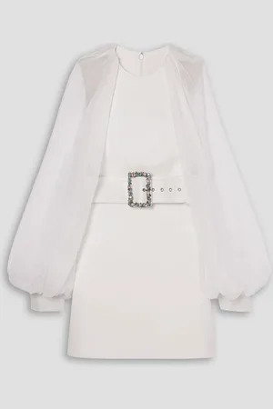 Safiyaa Caoimhe belted embellished stretch-crepe and silk-chiffon top - White