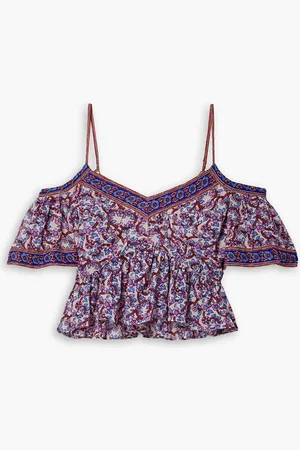 Marant Etoile Garuva cold-shoulder cropped printed cotton-voile top