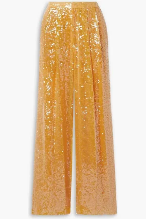 LAPOINTE Pleated sequined crepe wide-leg pants