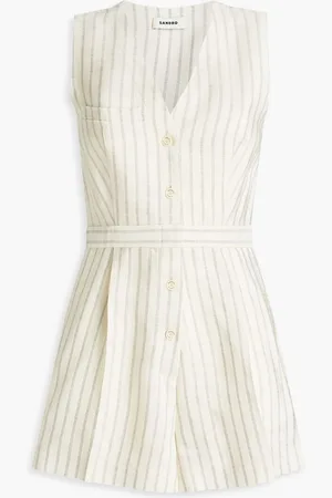 Sandro Pleated striped woven playsuit - White