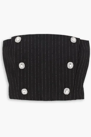 Alessandra Rich Cropped embellished metallic pinstriped wool-blend bustier top