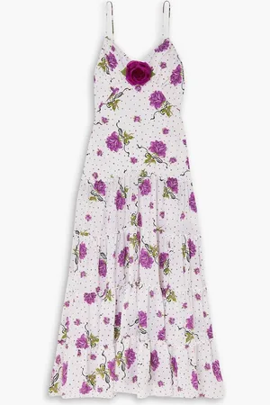 RODARTE Appliquéd printed silk crepe de chine maxi dress - Purple