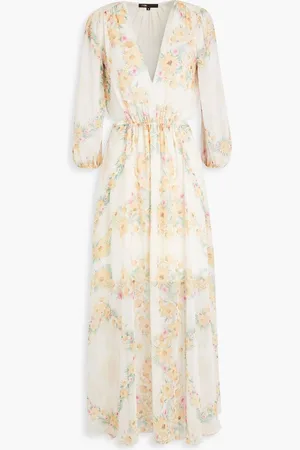 Maje Cutout floral-print chiffon maxi dress - Yellow