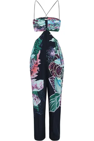 Roberto Cavalli Cutout printed silk crepe de chine jumpsuit - Blue