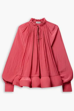 Lanvin Ruffled gathered charmeuse blouse - Orange