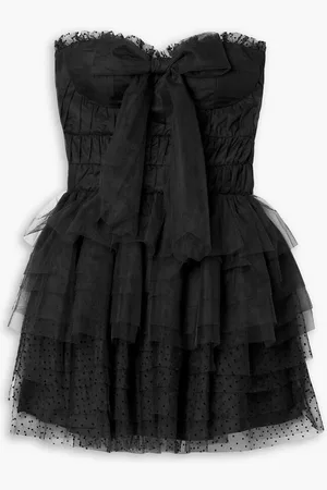 LOVESHACKFANCY Faron bow-detailed tiered flocked tulle mini dress