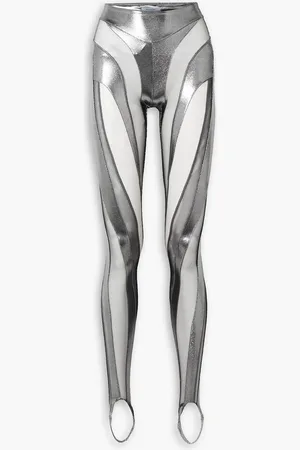 MUGLER Metallic stretch-jersey and tulle stirrup leggings - Metallic