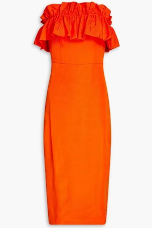 Ml Monique Lhuillier Strapless ruffled ottoman dress - Orange