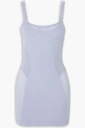 DION LEE Layered pointelle-knit and ribbed stretch-jersey mini dress - Blue