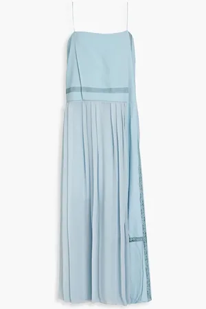 Chloé Lace-trimmed plated crepe midi dress - Blue