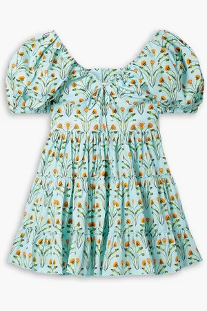 Agua by Agua Bendita Manzanilla floral-print cotton-poplin mini dress - Blue