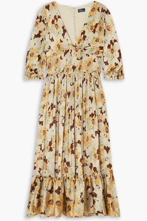 Ralph Lauren Ltiti floral-print plissé-crepe midi dress - Neutral