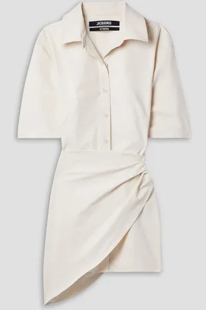 Jacquemus Cutout draped stretch-twill mini shirt dress - White