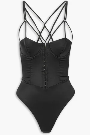 Coco De Mer Sylph cutout silk-blend satin underwired thong bodysuit