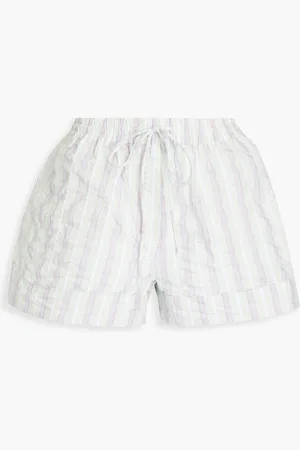 Ganni Striped cotton-blend seersucker shorts - Green