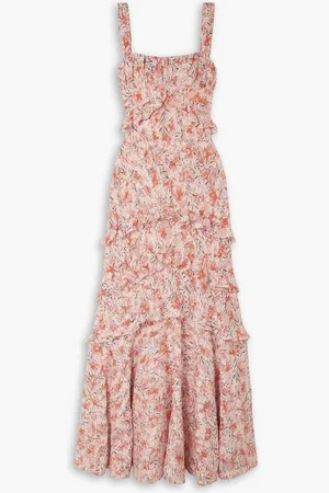 SALONI Chandra ruffled floral-print fil coupé silk-blend georgette maxi dress - Pink