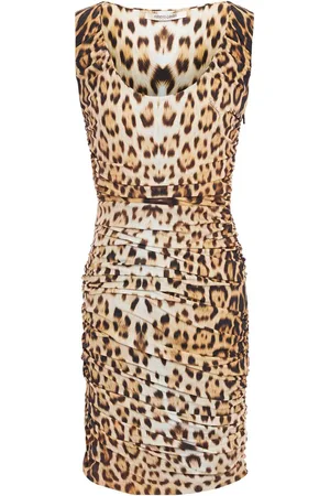 Roberto Cavalli Ruched leopard-print stretch-jersey mini dress