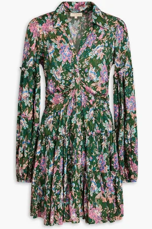 by Ti Mo Tiered floral-print jacquard mini dress - Green