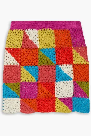 BATSHEVA Vivien patchwork crochet-knit alpaca mini skirt