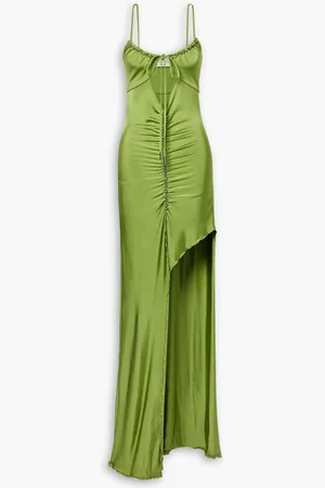 ET OCHS Brie tie-detailed cutout ruched stretch-satin jersey maxi dress - Green