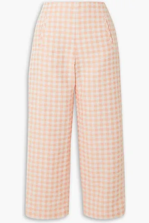 Lisa Marie Fernandez Cropped gingham cotton-blend bouclé straight-leg pants - Orange