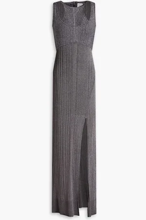 Hervé Léger Cutout metallic ribbed-knit gown - Metallic