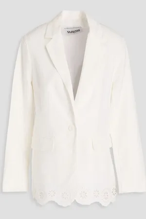 Claudie Pierlot Broderie anglaise-trimmed woven blazer - White
