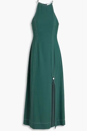 Ganni Bead-embellished woven midi dress - Green