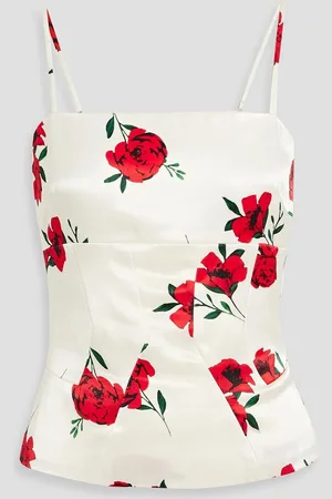 Nicholas Floral-print satin-crepe top - White