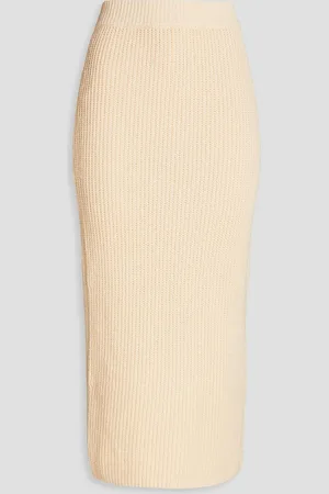 A.L.C. Olive ribbed cotton-blend midi skirt - White