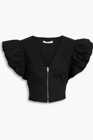 Derek Lam Genna cropped gathered linen-blend top