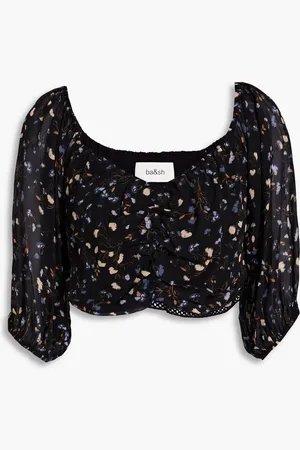 Bash Off-the-shoulder cropped floral-print crepon top