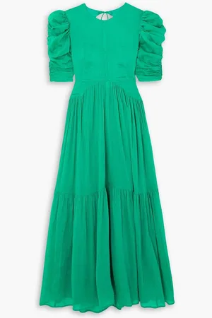 Isabel Marant Bealisa open-back ruched cotton and silk-blend crepon midi dress - Green