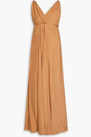 Simkhai Rinna pleated cupro-blend twill maxi dress - Brown