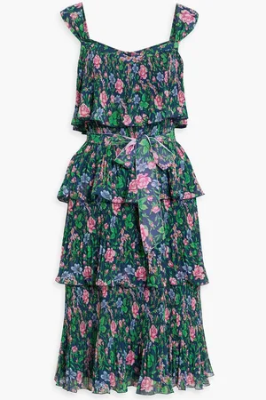 Diane von Furstenberg Loupette ruffled floral-print plissé-georgette dress - Blue