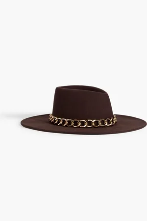EUGENIA KIM Chain-embellished wool-felt hat - Brown