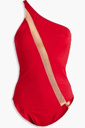 Norma Kamali Mio one-shoulder mesh-paneled swimsuit