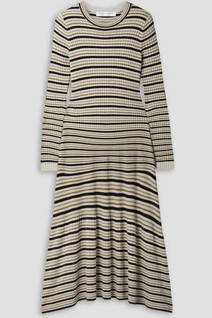 Proenza Schouler Ribbed striped cotton and silk-blend midi dress - White
