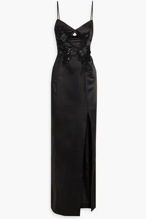 Marchesa Notte Embellished cutout satin gown