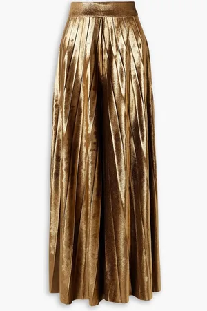 PATBO Pleated metallic stretch-velvet wide-leg pants - Metallic