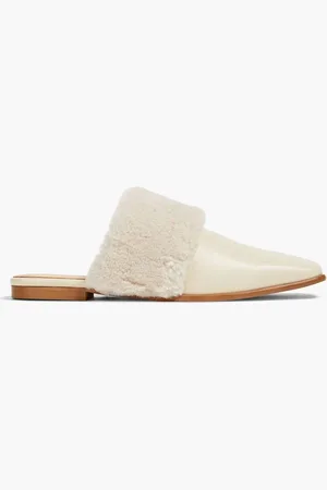 By Malene Birger Mollys shearling-trimmed leather slippers - White