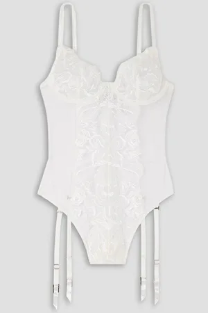 FLEUR DU MAL Satin-trimmed guipure lace and tulle underwired bodysuit - White