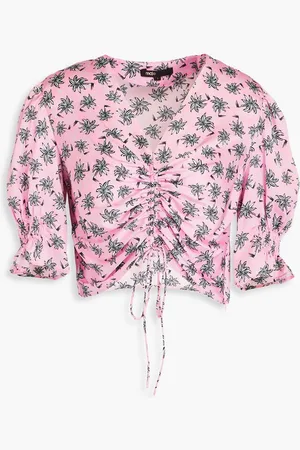 Maje Cropped printed satin top - Pink
