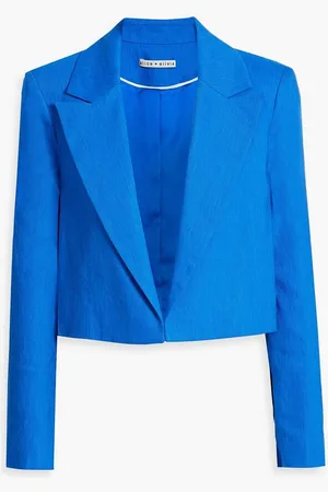 ALICE+OLIVIA Alice Olivia - Denny cropped linen-blend blazer - Blue