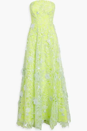 Marchesa Notte Strapless embroidered organza gown - Yellow