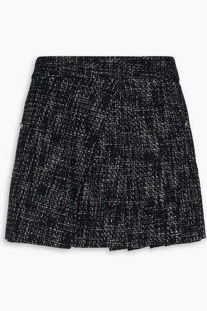 Maje Layered pleated cotton-blend tweed shorts